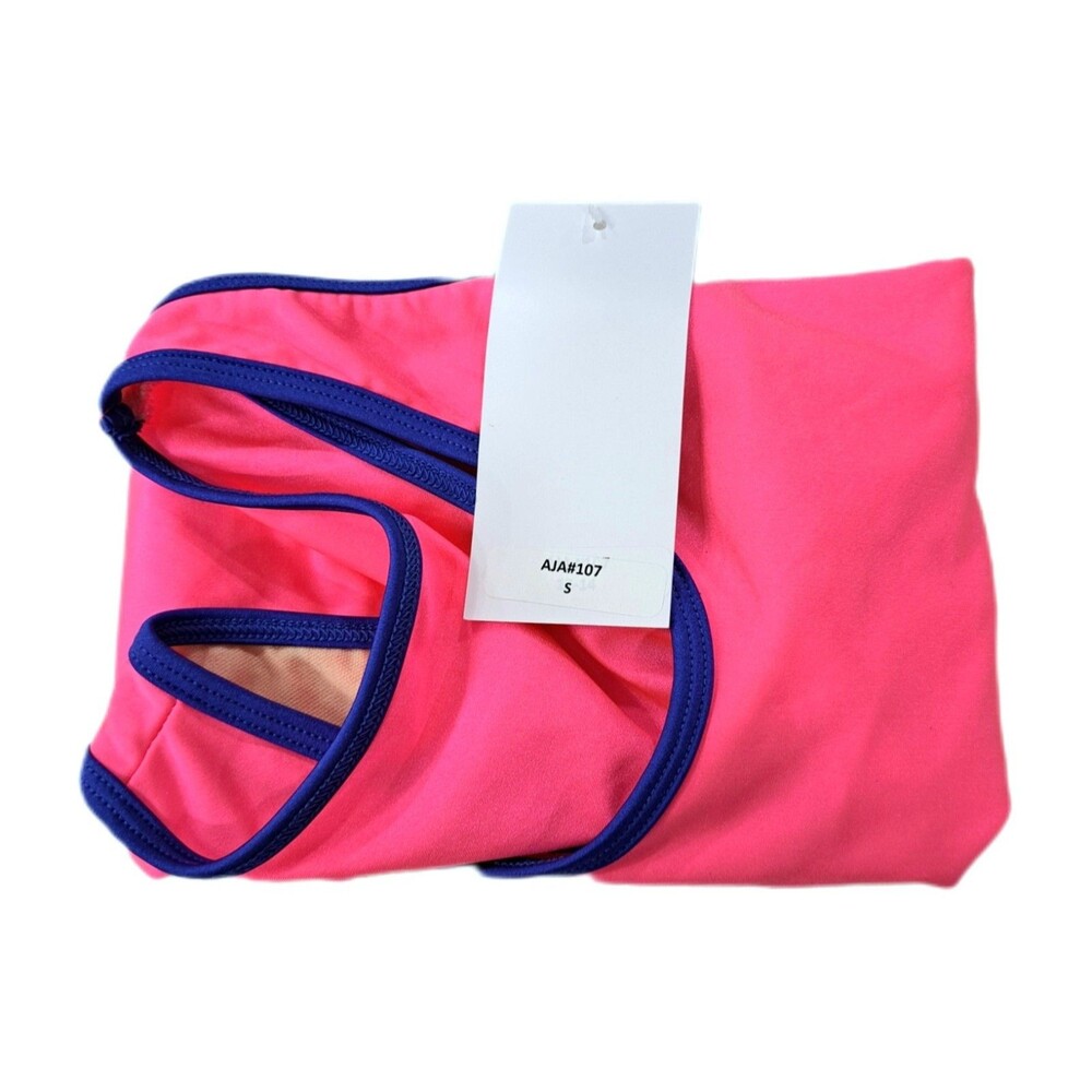 Aja VTG 90s Twisted Triangle Open Back Keyhole Leotard Built-in Bra Neon Pink AS - Picture 13 of 14